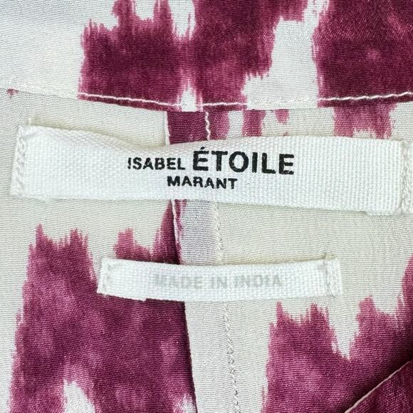 Isabel Marant Etoile 38 White Maroon Tie Dye 100% Silk Long Sleeve Ruffle Dress - Picture 11 of 13